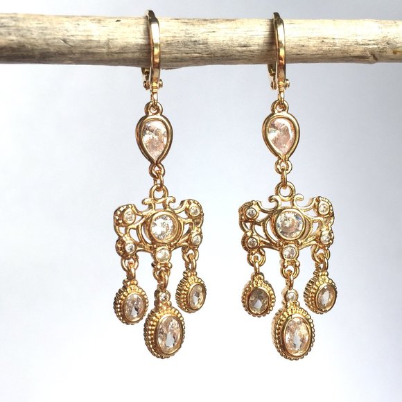 Vintage CZ chandelier huggie style Earrings - Picture 5 of 6
